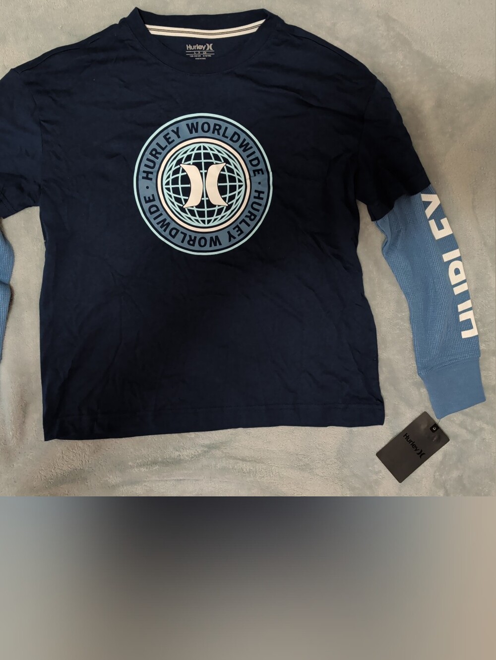 Hurley Navy and Light Blue Long-Sleeve Logo Tee